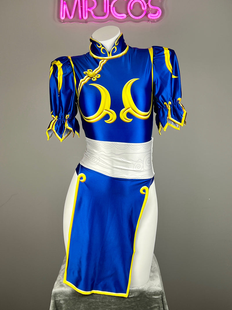 【DISCONTINUED】Chun-Li Inspired Cosplay Bodysuit Set with Detachable Skirt & Accessories-3