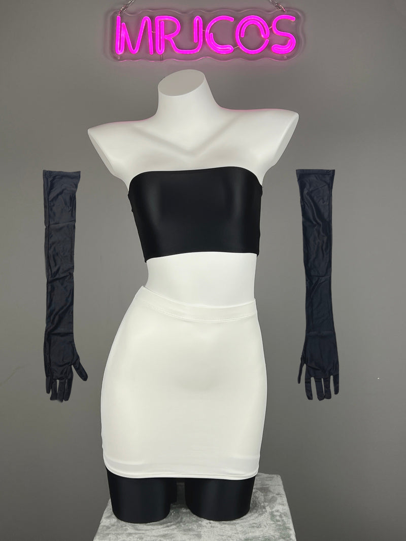Anime Team Rocket Spandex Leather Cosplay Costume Set with Gloves and Skirt-4
