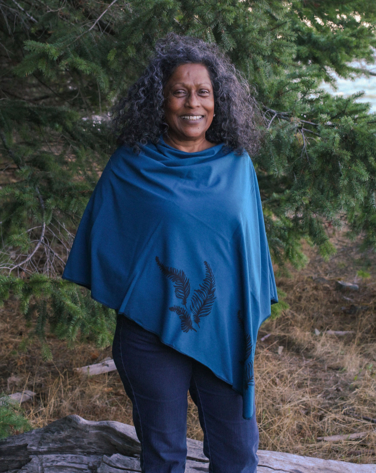 Moroccan Poncho with Fern Print-2
