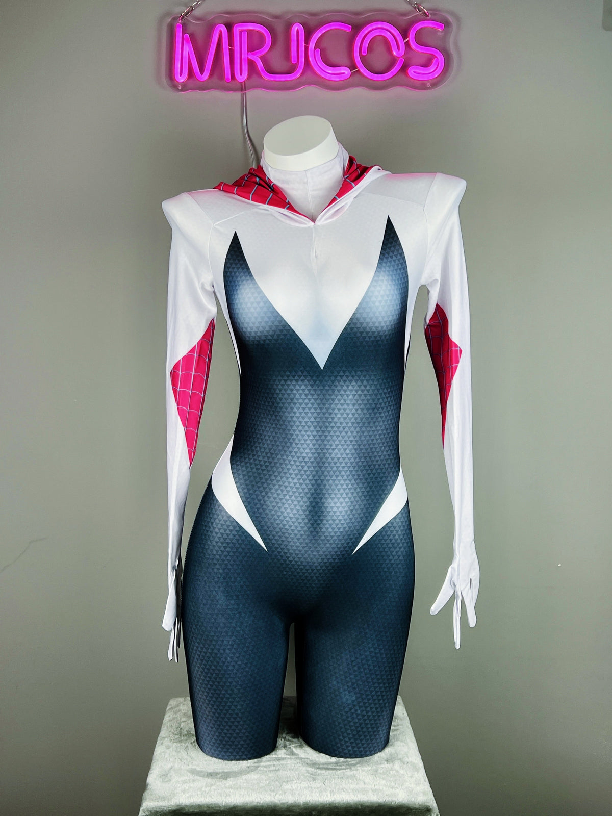 Super Hero Spider Gwen Cosplay Full Bodysuit Halloween Costume Zentai-2