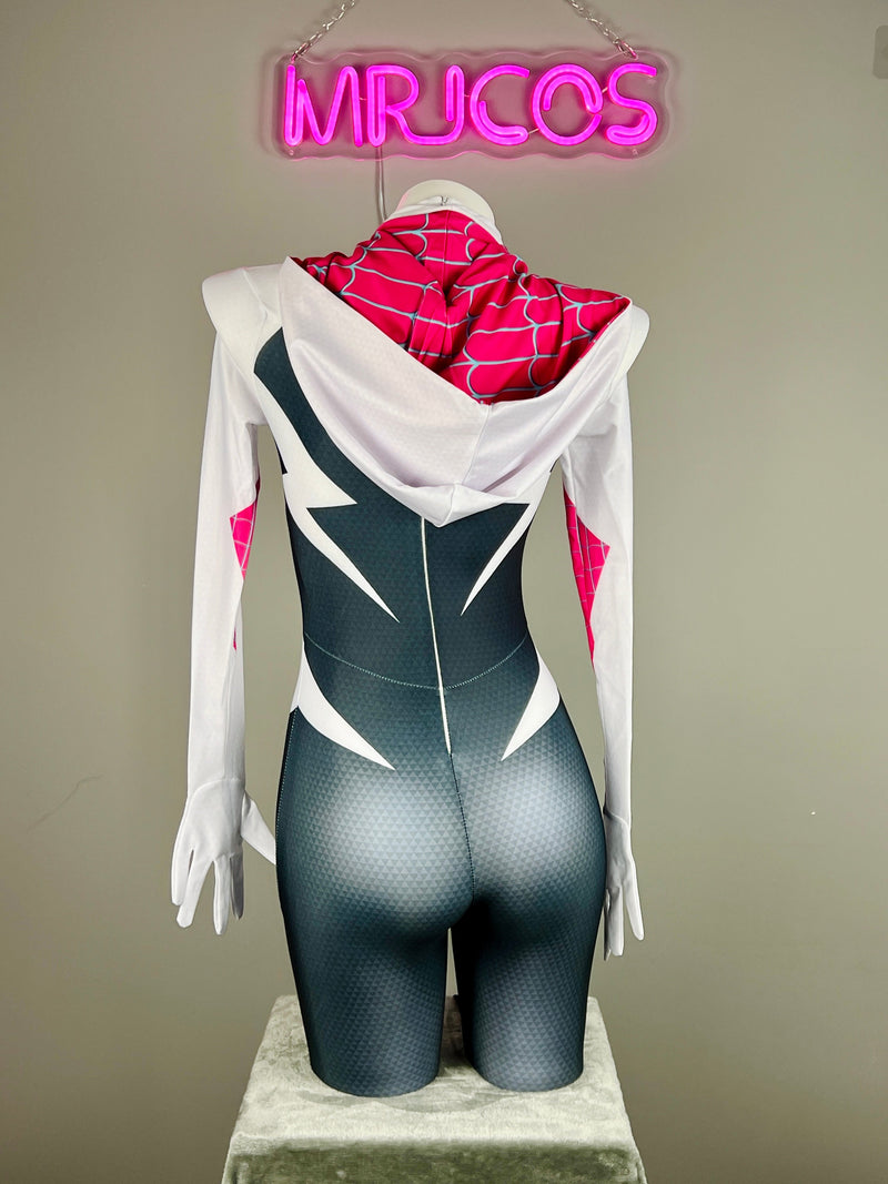 Super Hero Spider Gwen Cosplay Full Bodysuit Halloween Costume Zentai-3