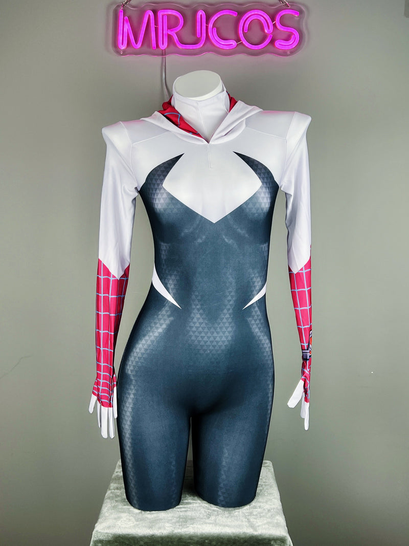Super Hero Spider Gwen Cosplay Full Bodysuit Halloween Costume Zentai-2