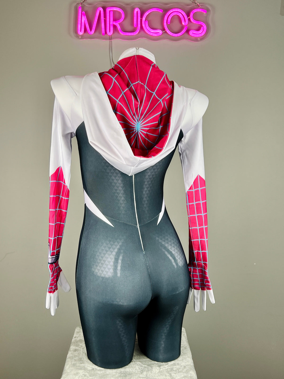 Super Hero Spider Gwen Cosplay Full Bodysuit Halloween Costume Zentai-5