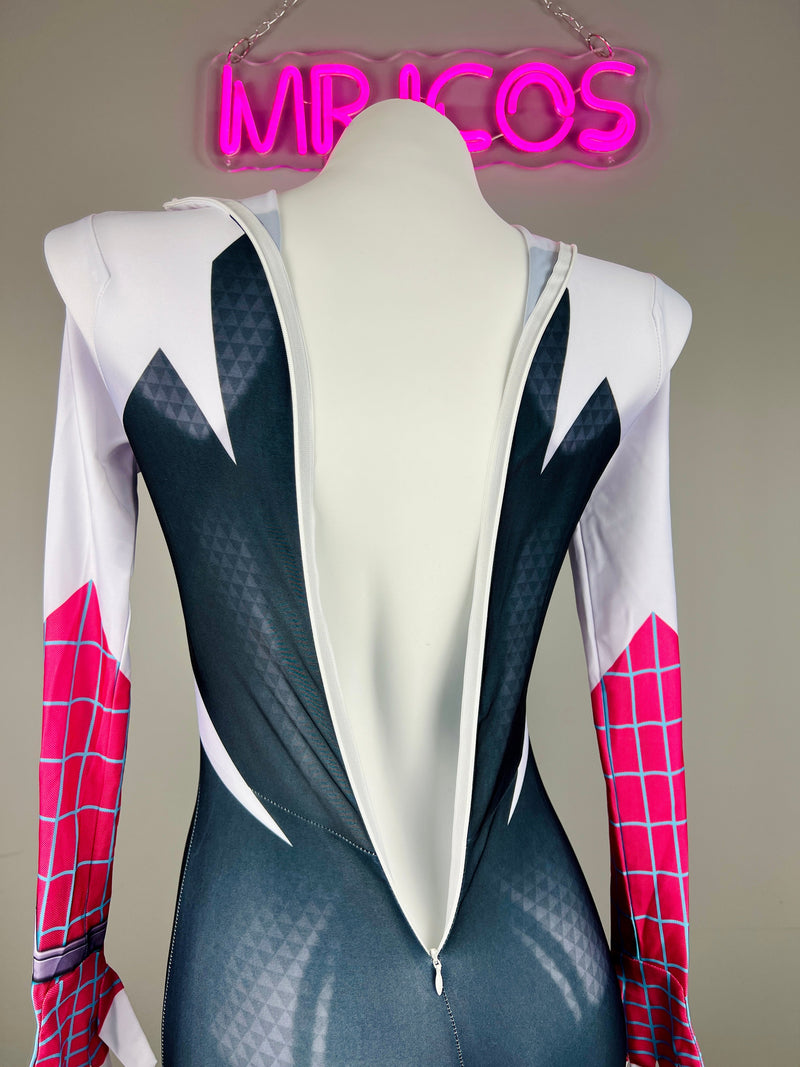 Super Hero Spider Gwen Cosplay Full Bodysuit Halloween Costume Zentai-6