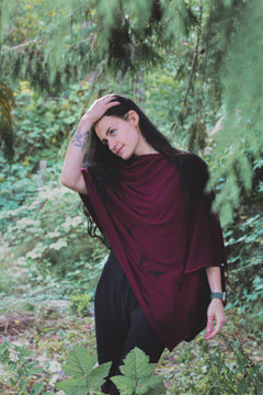 Merlot Poncho with Birds Print-4