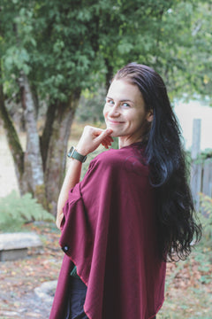 Merlot Poncho with Birds Print-2