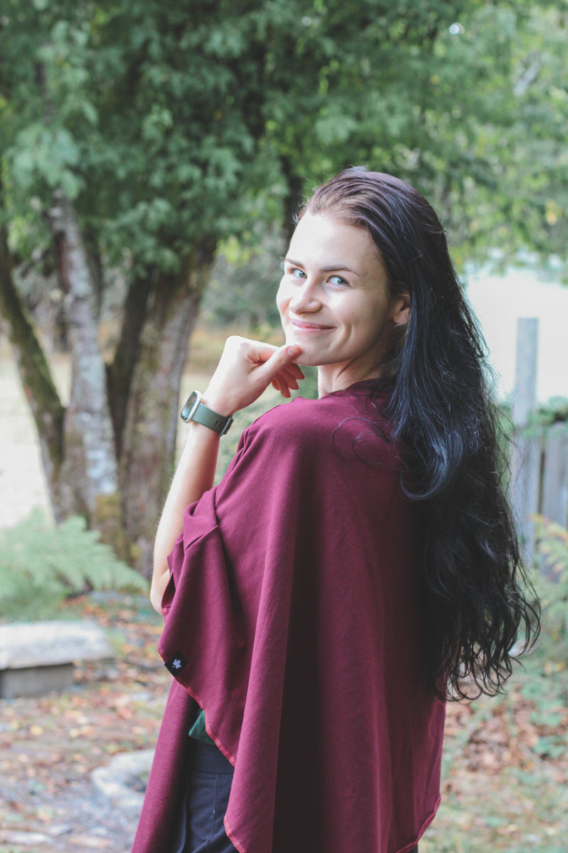 Merlot Poncho with Birds Print-2