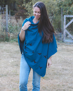 Moroccan Blue Poncho with Birds Print-1