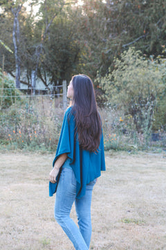 Moroccan Blue Poncho with Birds Print-2