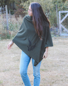 Forest Green Poncho with Fern Print-3