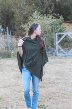 Forest Green Poncho with Fern Print-5