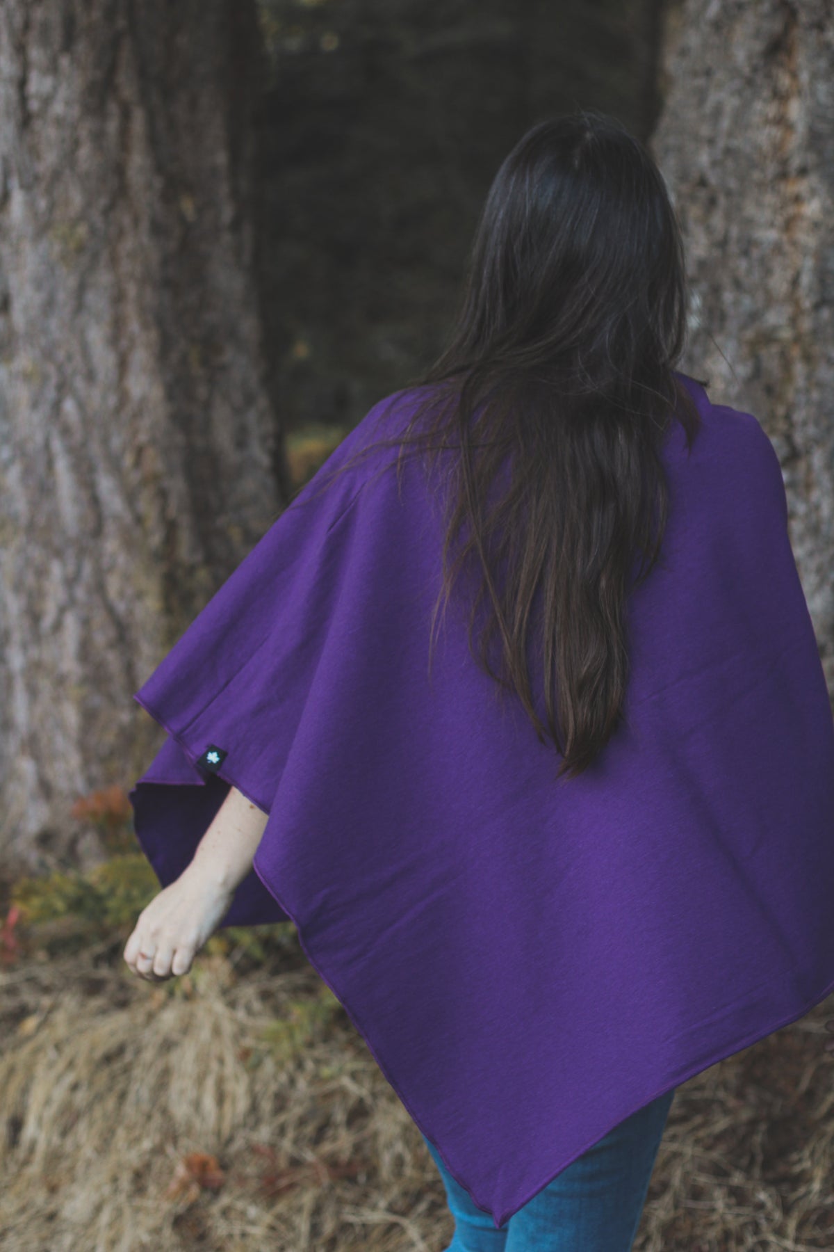 Eggplant Poncho with Birds Print-3