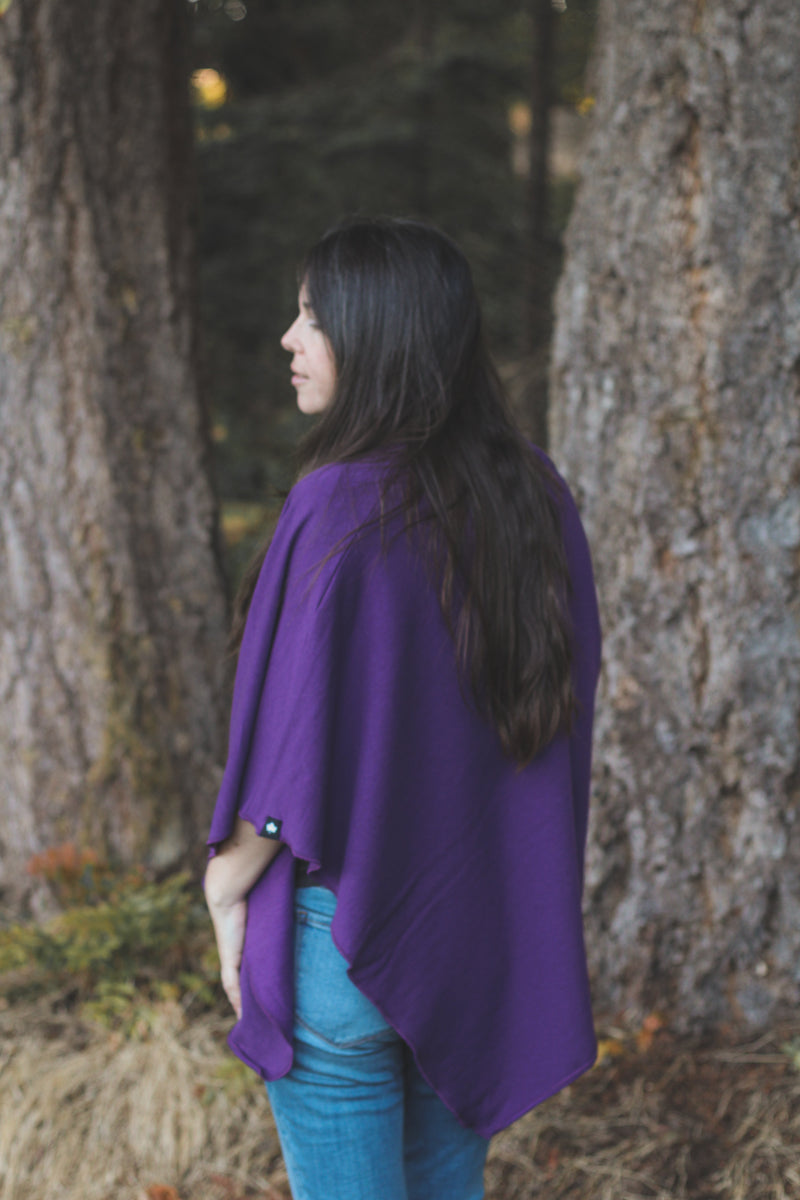 Eggplant Poncho with Birds Print-4