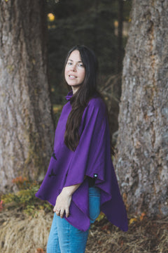 Eggplant Poncho with Birds Print-2