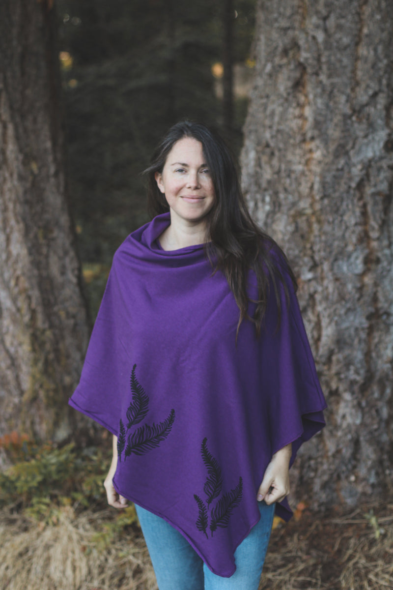 Eggplant Poncho with Fern Print-1