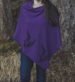 Eggplant Poncho with Fern Print-2