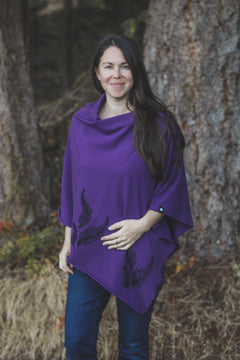Eggplant Poncho with Fern Print-3