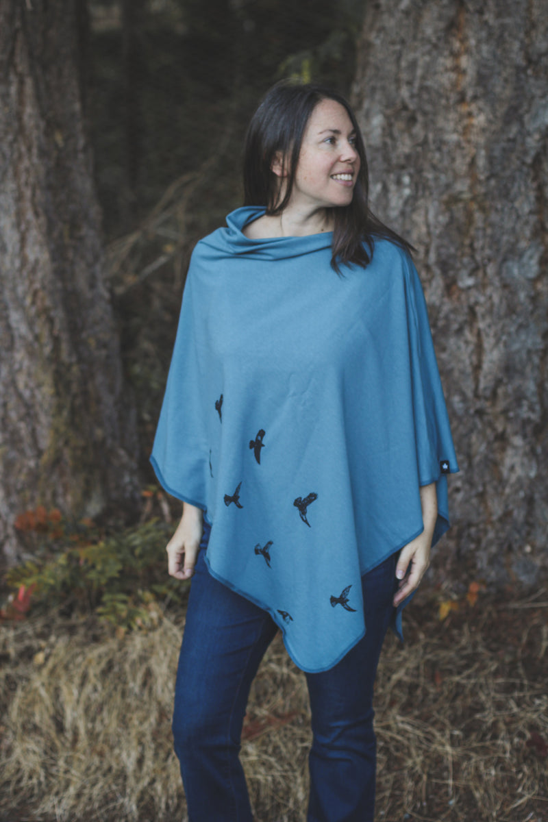 Stellar Blue Poncho with Birds Print-1