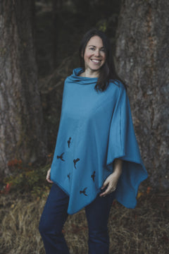 Stellar Blue Poncho with Birds Print-2