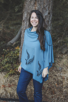 Stellar Blue Poncho with Fern Print-2