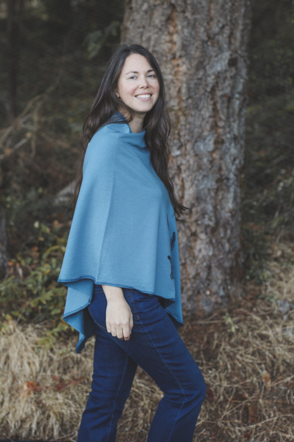 Stellar Blue Poncho with Fern Print-7