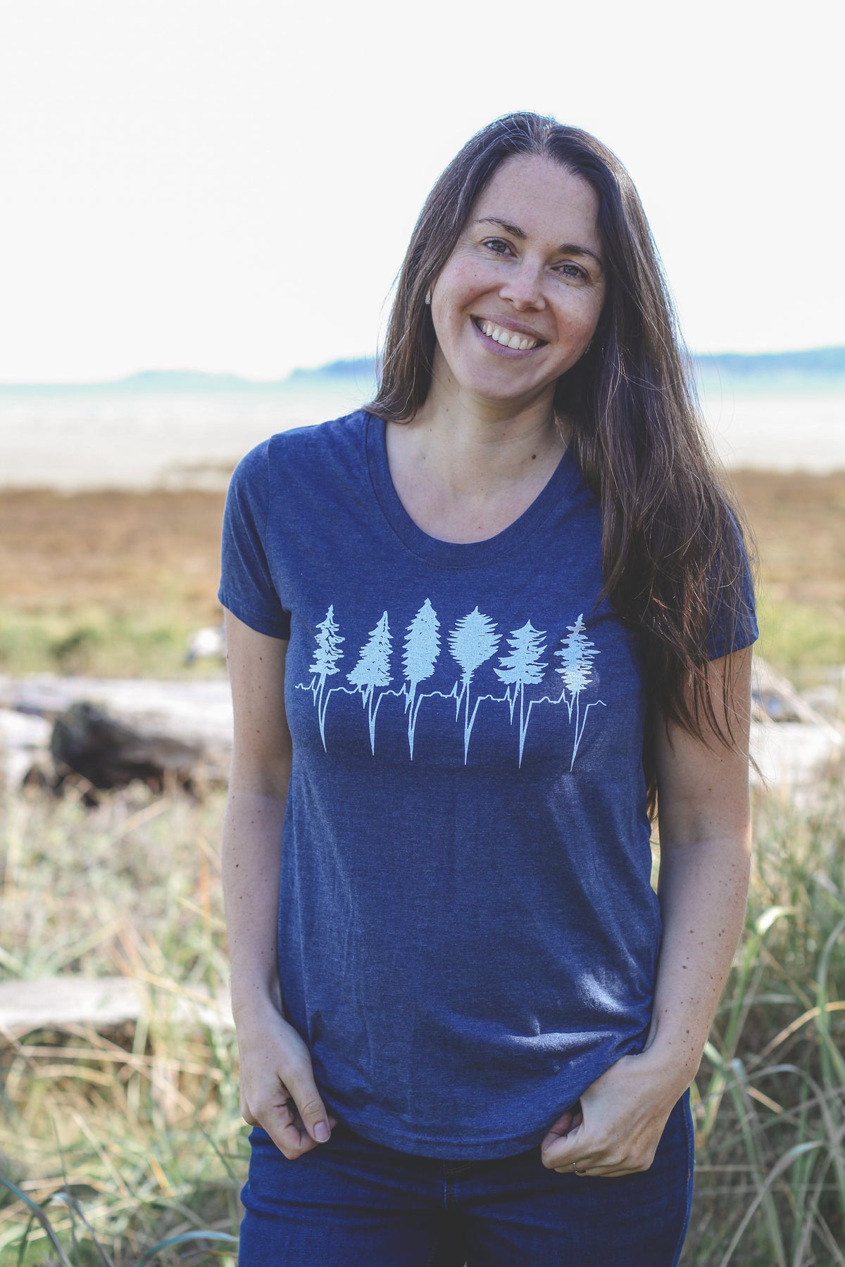 TREELINE - Women's Eco Tee - Heather Navy-2