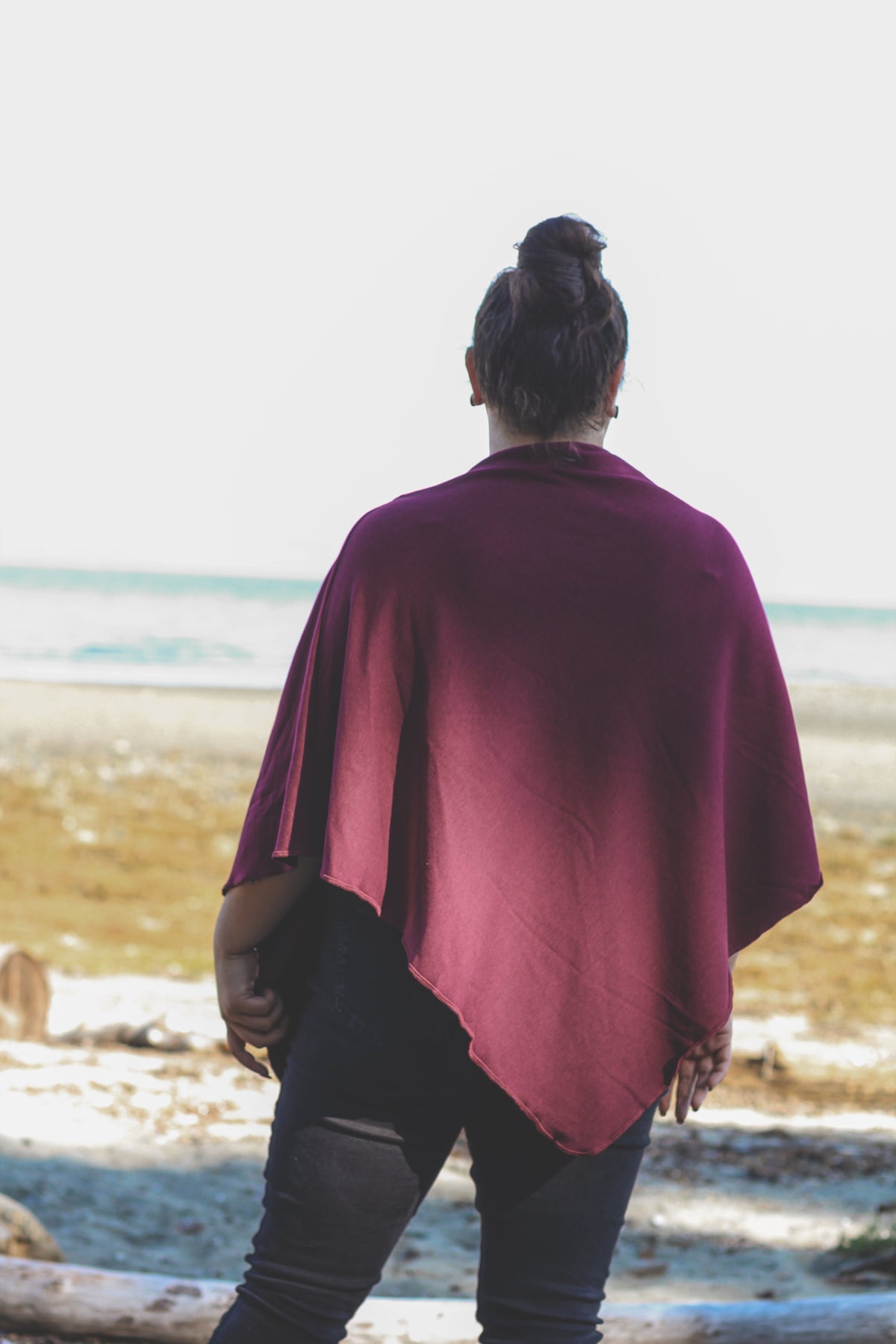 Merlot Poncho with Fern Print-3