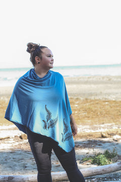 Stellar Blue Poncho with Fern Print-4