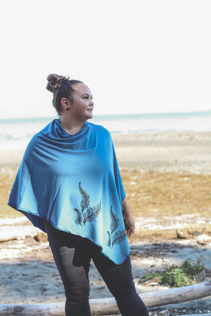 Stellar Blue Poncho with Fern Print-4