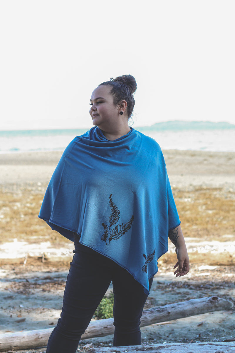 Stellar Blue Poncho with Fern Print-6