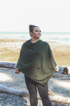 Forest Green Poncho with Birds Print-2