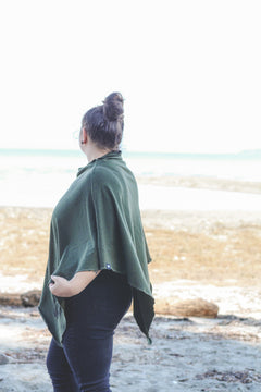 Forest Green Poncho with Birds Print-6