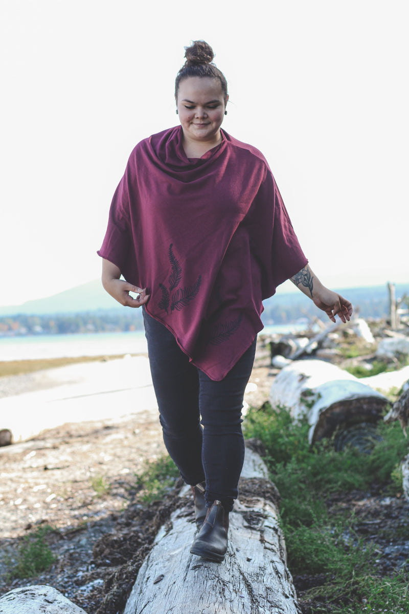 Merlot Poncho with Fern Print-2