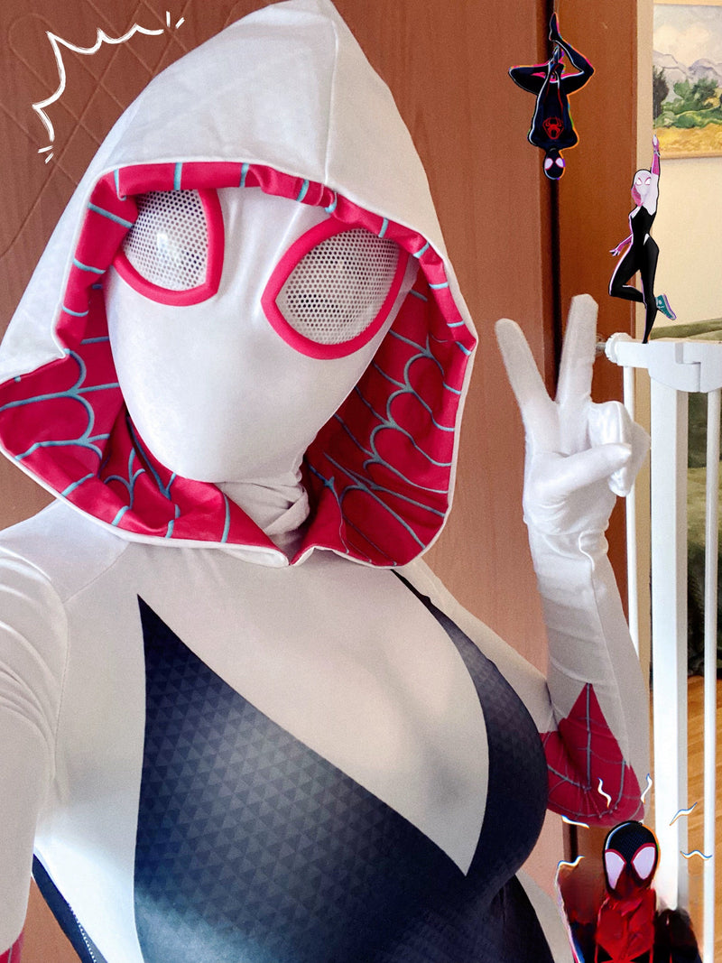 Super Hero Spider Gwen Cosplay Full Bodysuit Halloween Costume Zentai-14