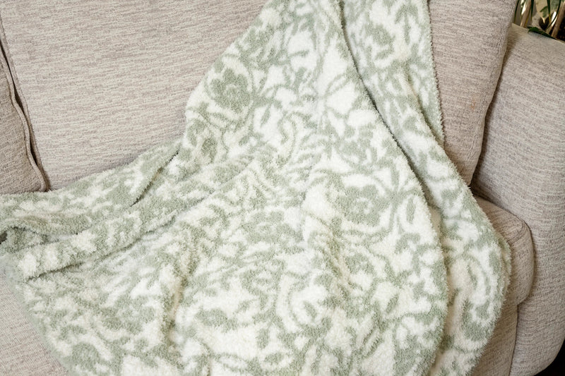 Desert Sage & White Fairy Garden Vine Print Extended Throw-6