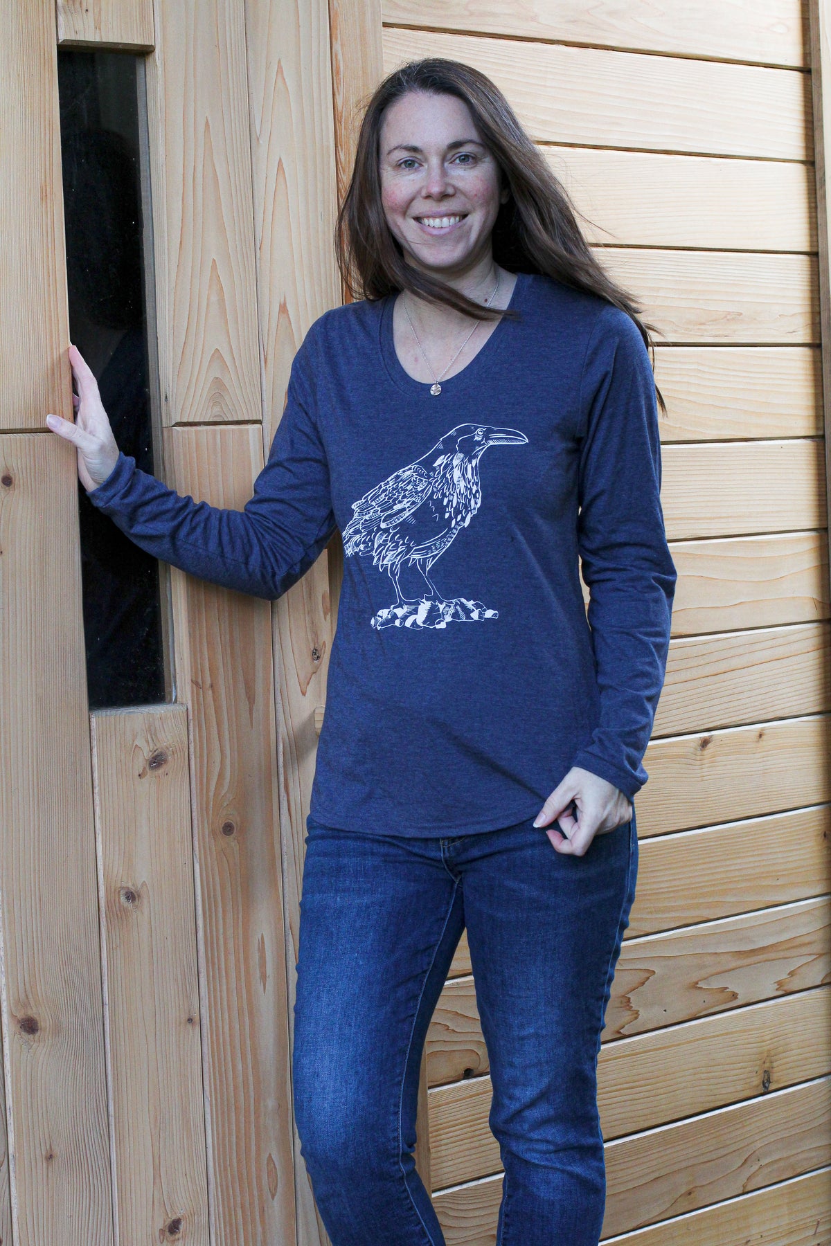 RAVEN - Women's Eco Long Sleeve Tee - Heather Navy-2