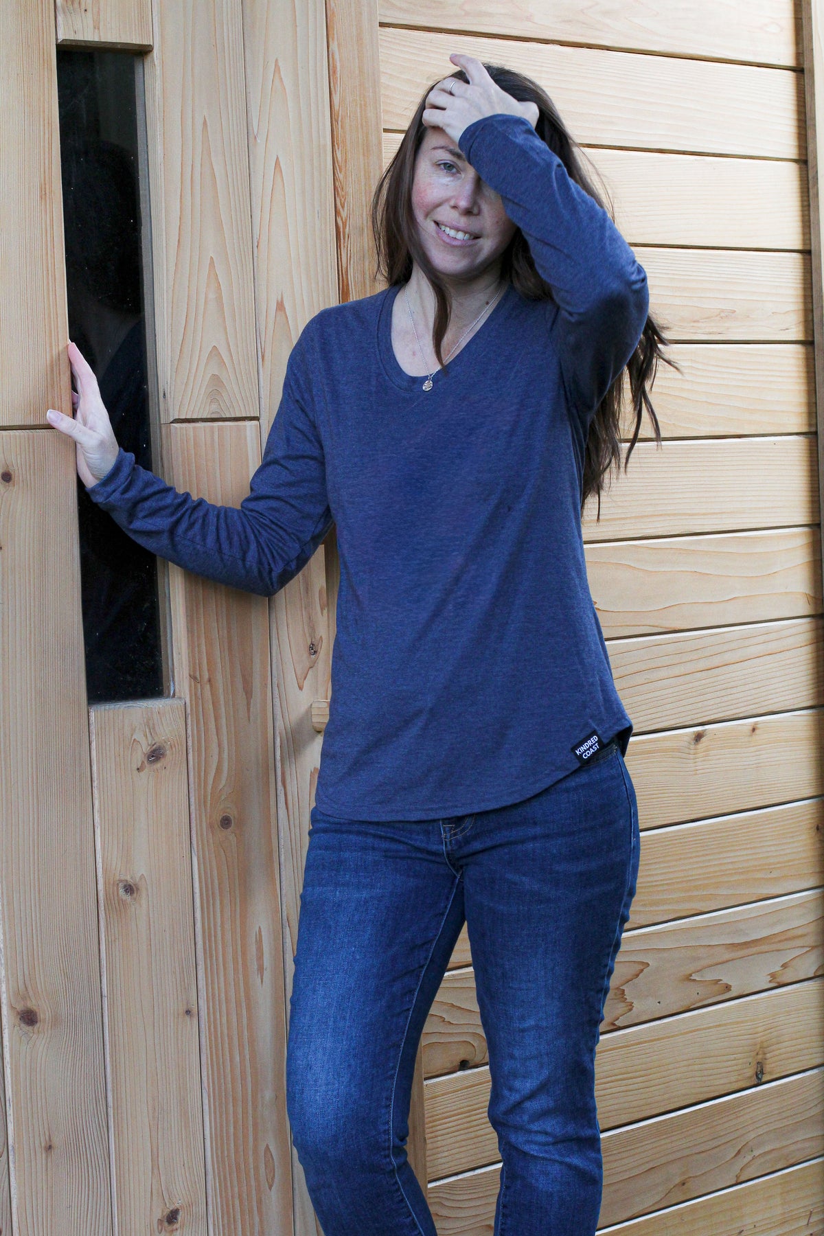 Women's Eco Long Sleeve Tee - Blank Apparel - Heather Navy-2