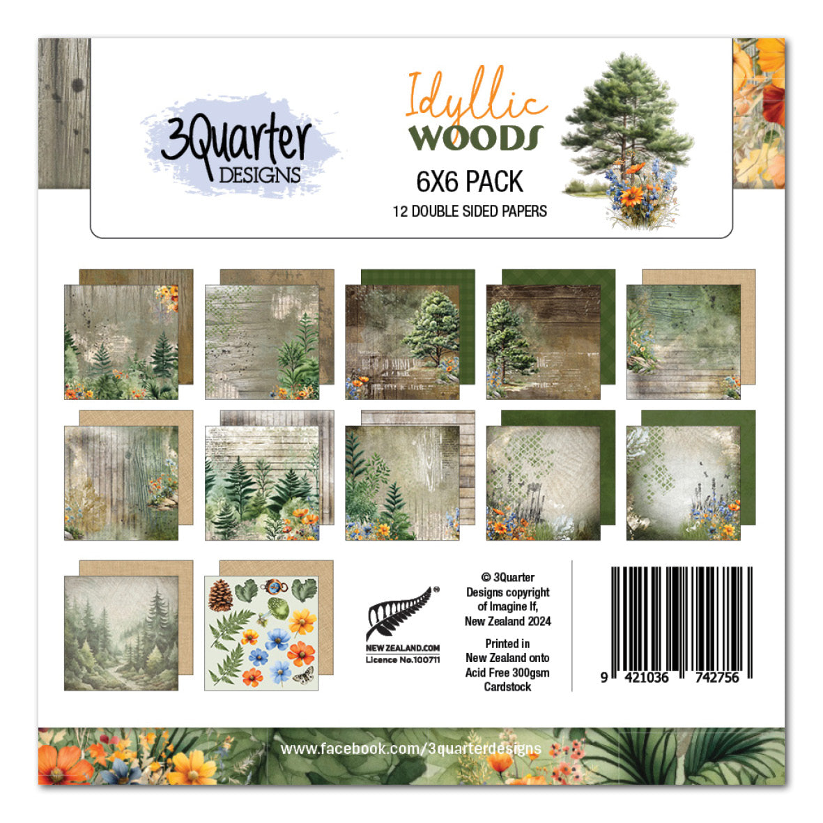 Paquete de papel Idyllic Woods 6x6 de 3Quarter Designs