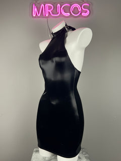 Gothic Sleeveless PU Leather Halter Party Dress Lingerie-3