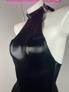 Gothic Sleeveless PU Leather Halter Party Dress Lingerie-4