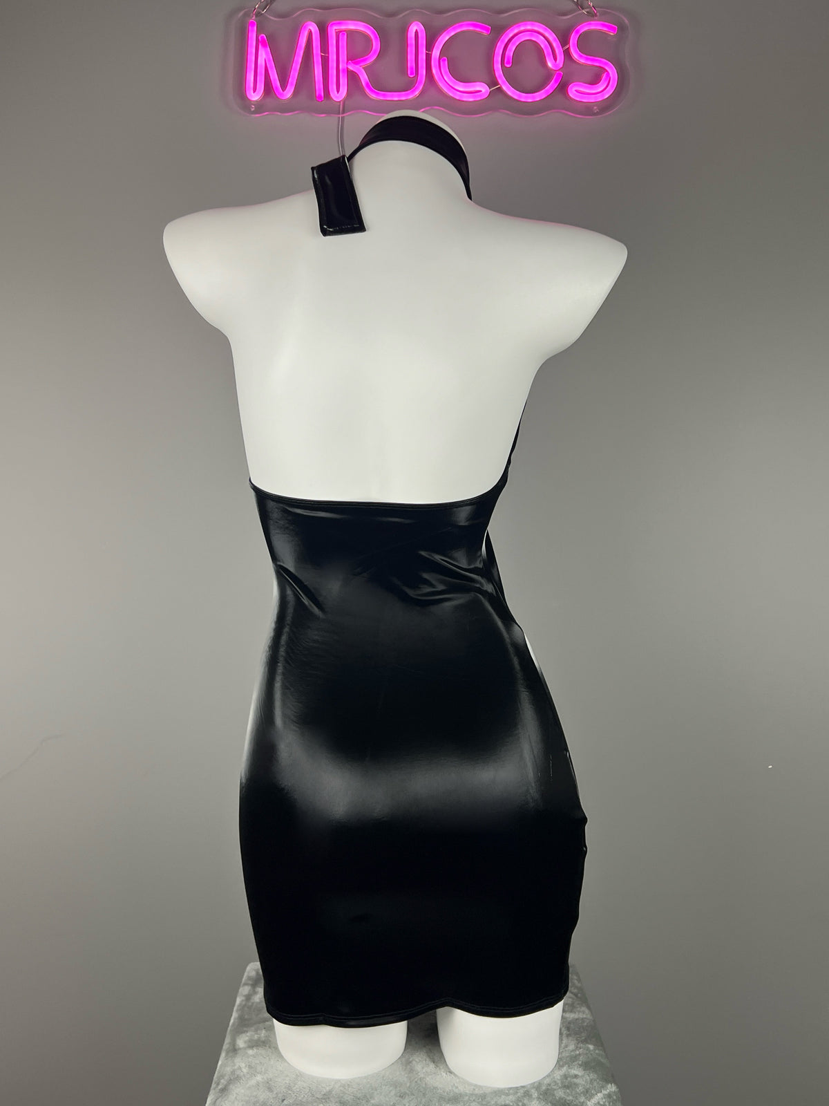 Gothic Sleeveless PU Leather Halter Party Dress Lingerie-6
