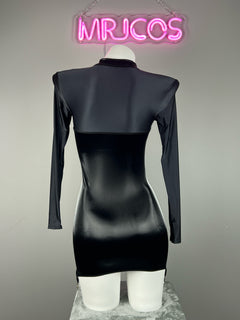 Gothic Long Sleeves Spandex Leather Garter Belt Tight Party Dress Lingerie-7