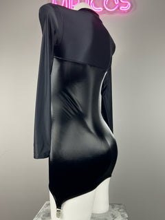 Gothic Long Sleeves Spandex Leather Garter Belt Tight Party Dress Lingerie-8