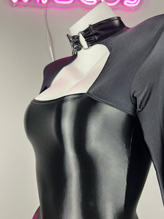 Gothic Long Sleeves Spasndex PU Leather Tight Party Dress Lingerie-4