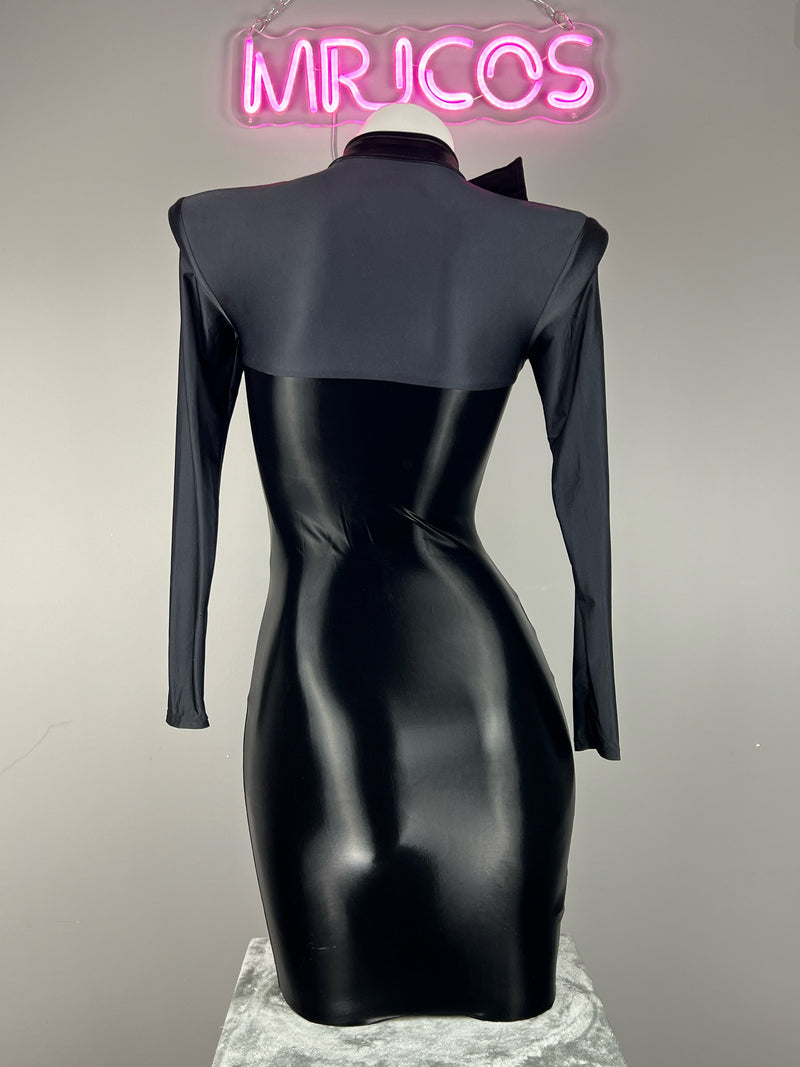 Gothic Long Sleeves Spasndex PU Leather Tight Party Dress Lingerie-7