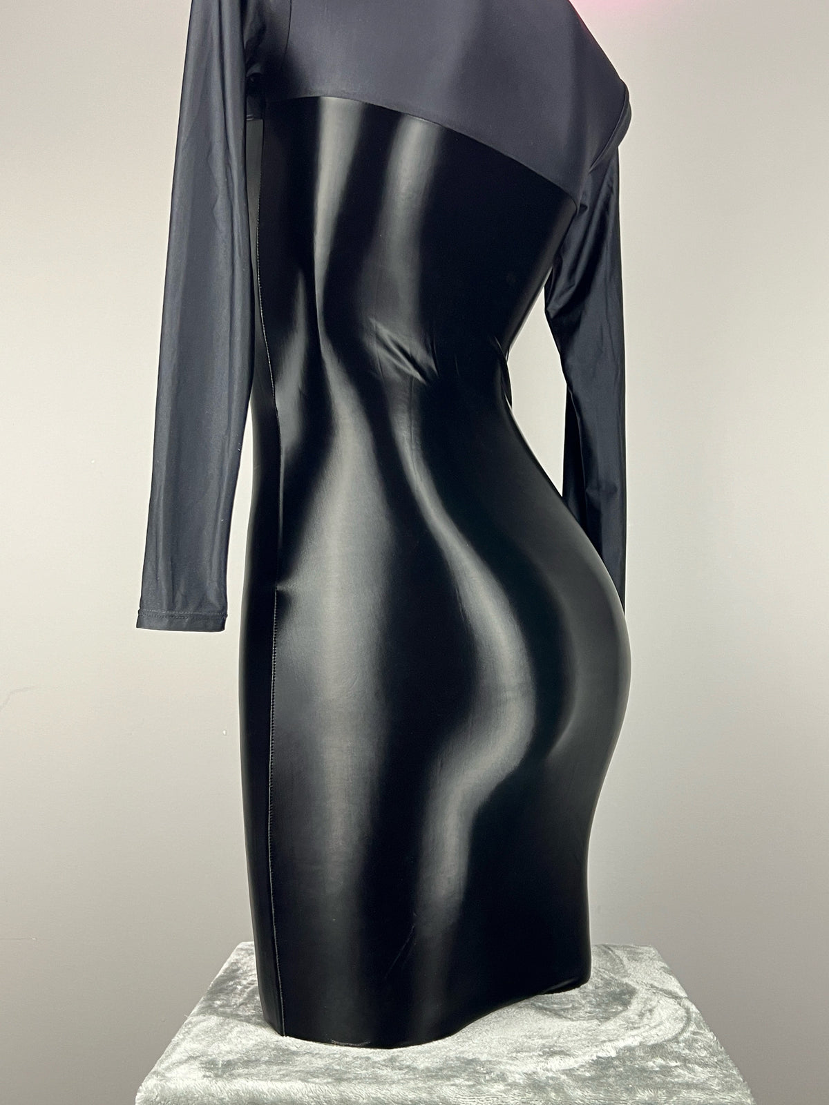 Gothic Long Sleeves Spasndex PU Leather Tight Party Dress Lingerie-6