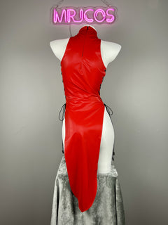 Vintage PU Leather Satin Cheongsam Lingerie Sexy Party Dress Costume-6