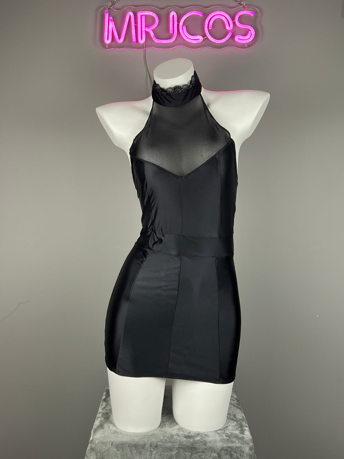 Satin Spandex Halter Sleeveless Short Dress Lingerie-2