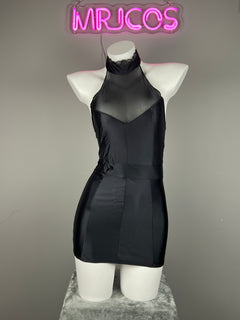 Satin Spandex Halter Sleeveless Short Dress Lingerie-2