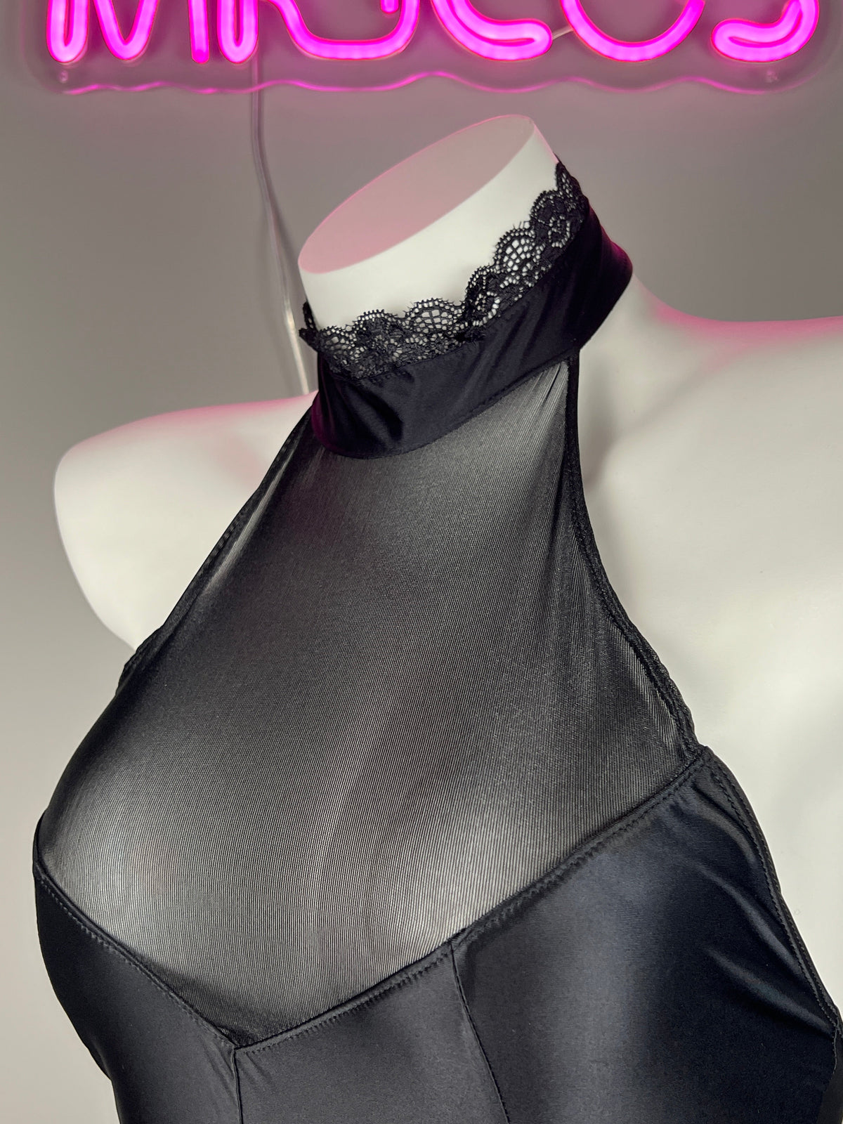 Satin Spandex Halter Sleeveless Short Dress Lingerie-3